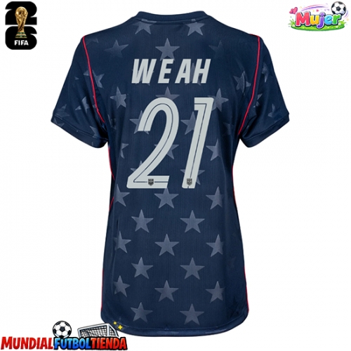Camiseta Estados Unidos Timothy Weah #21 Segunda Equipación Replica Mundial 2026 para mujer mangas cortas
